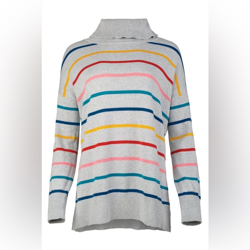 Frugi Bloom Gray Colorful Striped Women's Knit Sweater Turtleneck Maternity